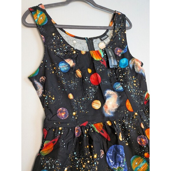 Retrolicious Black Fit & Flare Space Print Sleeveless Dress L Planets Galaxies - Picture 3 of 10